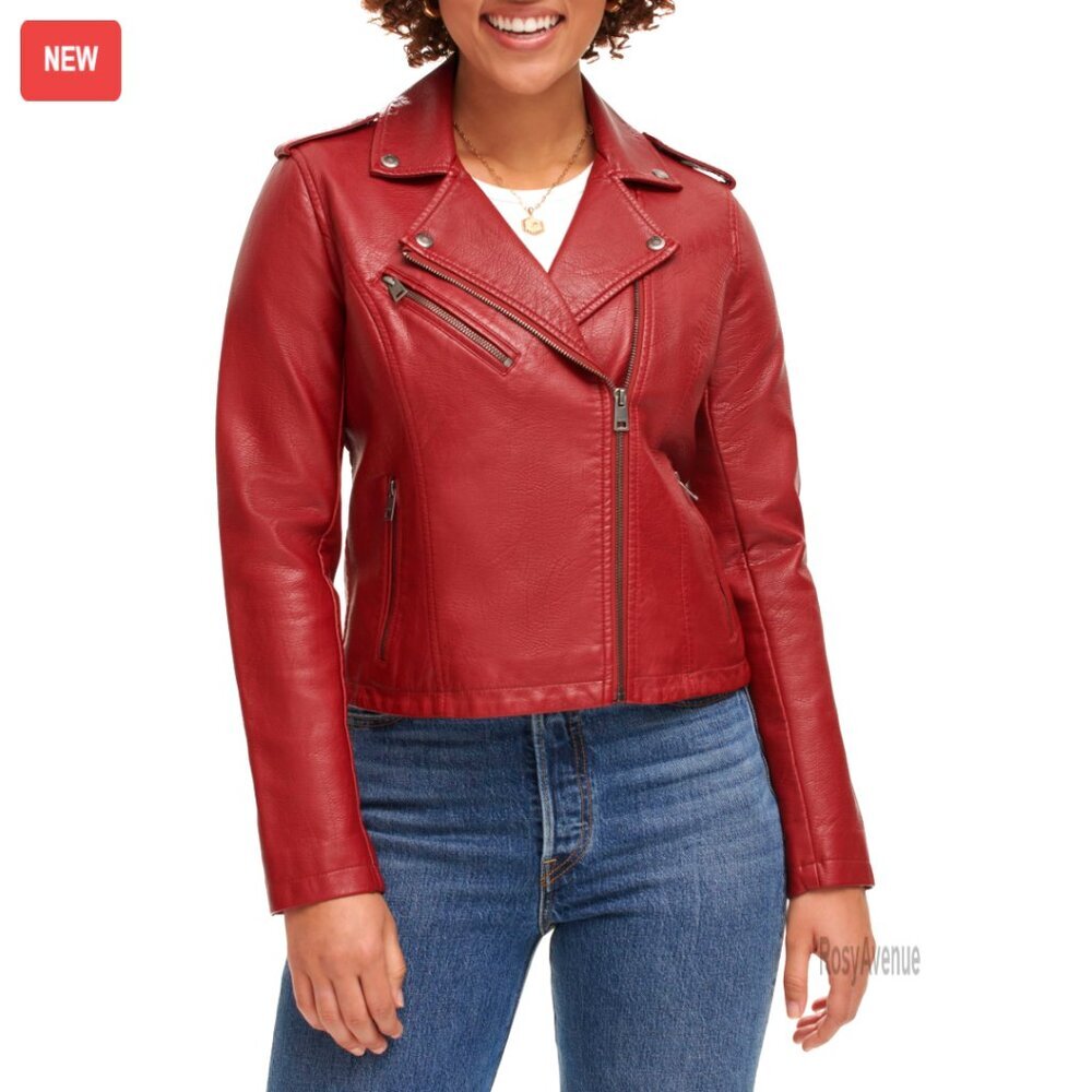 Faux Leather Moto Jacket Regular Plus Size Asymmetrical Zipper Epaulettes